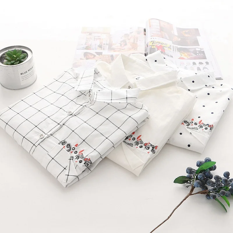 Cat Embroidery White Blouse Women Long Sleeve Dot Loose Plaid Shirt Casual Cute Preppy Style Tops For Girls
Cat Embroidery White Blouse Women Long Sleeve Dot Loose Plaid Shirt Casual Cute Preppy Style Tops For Girls