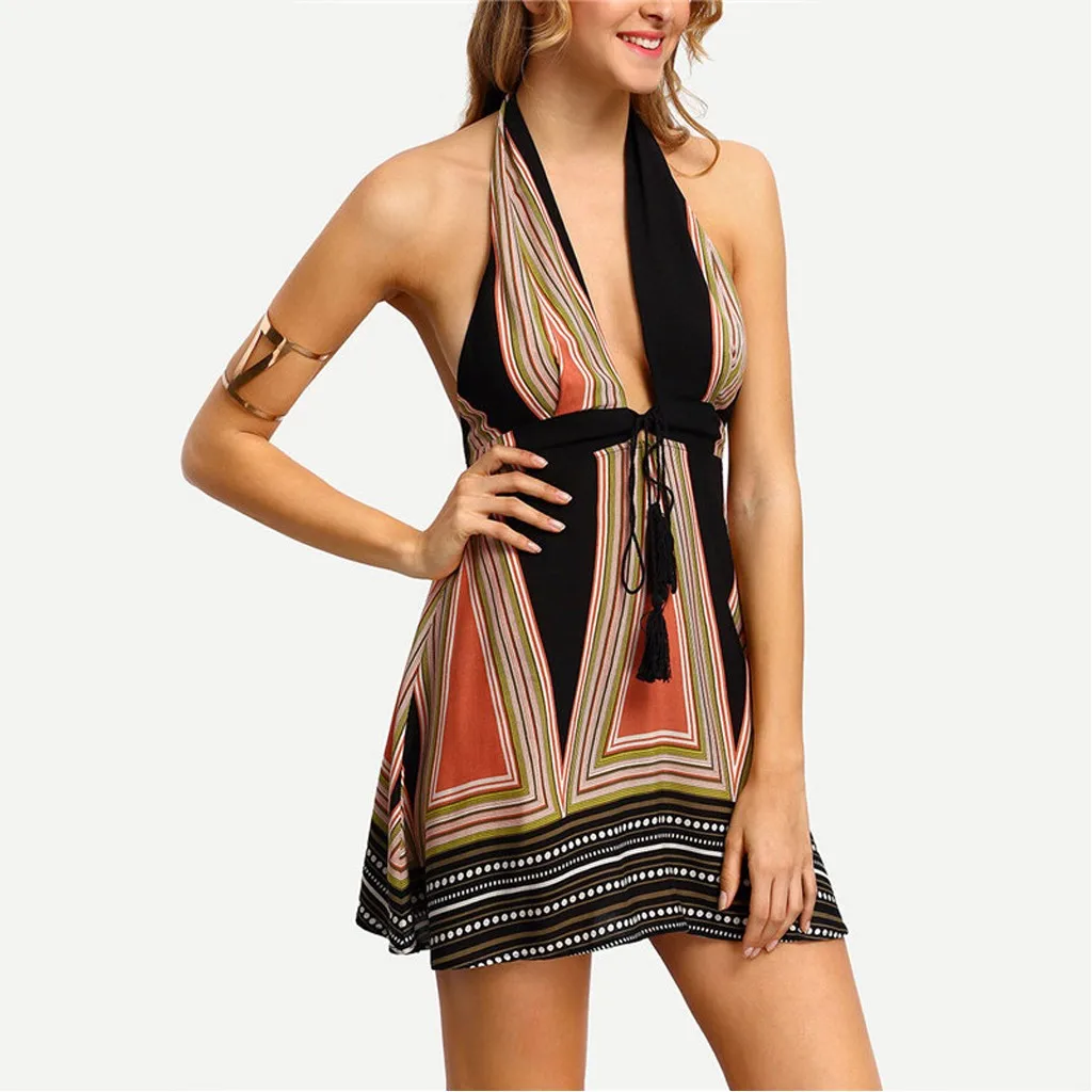 Bohemian Dress Robe Femme Printemps 2019 Summer Sexy Striped Printed With Belt Halter Backless Sexy Dress Erotic Vestidos Mujer
Bohemian Dress Robe Femme Printemps 2019 Summer Sexy Striped Printed With Belt Halter Backless Sexy Dress Erotic Vestidos Mujer