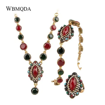 3 Pcs/lot Vintage Bohemian Colorful Necklace Bracelet Rings For Women Retro Antique Gold Party Engagement Indian Jewelry Sets
3 Pcs/lot Vintage Bohemian Colorful Necklace Bracelet Rings For Women Retro Antique Gold Party Engagement Indian Jewelry Sets