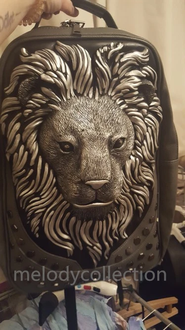 3D Embossed Lion Head Studded Rivet Gother Men Backpack Women Leather Soft Travel punk rock Backpack Laptop School Halloween Bag 3D Embossed Lion Head Studded Rivet Gother Men Backpack Women Leather Soft Travel punk rock Backpack Laptop School Halloween Bag