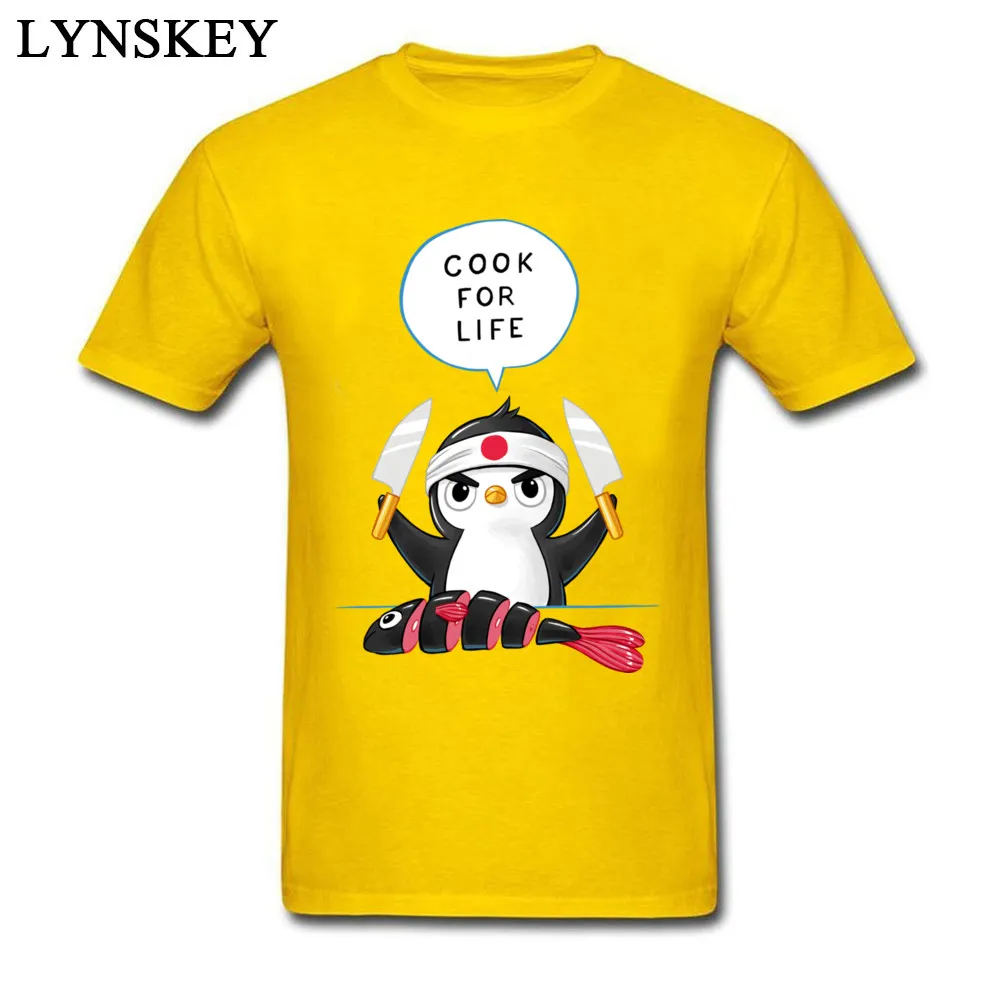 100% Cotton Tops T Shirt Penguin Chef for Men Normal T Shirts Casual 2017 Hot Sale Round Collar Short Sleeve Sweatshirts Penguin Chef yellow