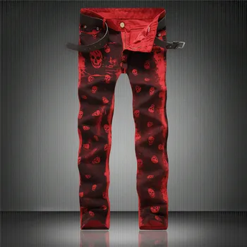 Jeans men 2018 spring red and wihte jeans joggers printed skull England style mid waist straight full length
Jeans men 2018 spring red and wihte jeans joggers printed skull England style mid waist straight full length