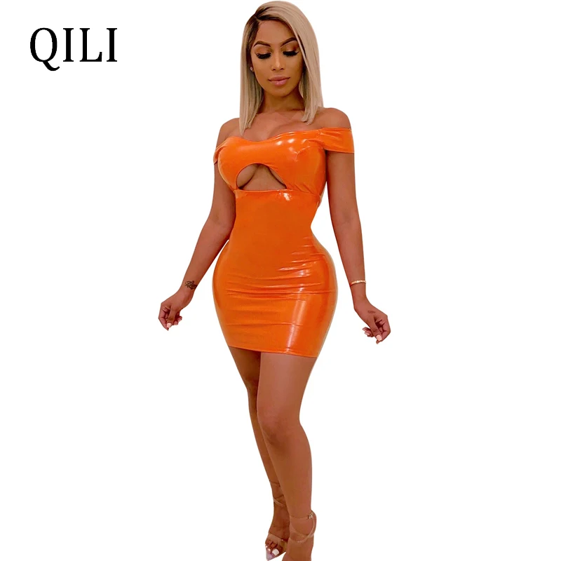 QILI Women Short Leather PU Dress Sexy Off Shoulder Hollow Out Mini Dresses Yellow Orange Bodycon Dress For Womens
QILI Women Short Leather PU Dress Sexy Off Shoulder Hollow Out Mini Dresses Yellow Orange Bodycon Dress For Womens