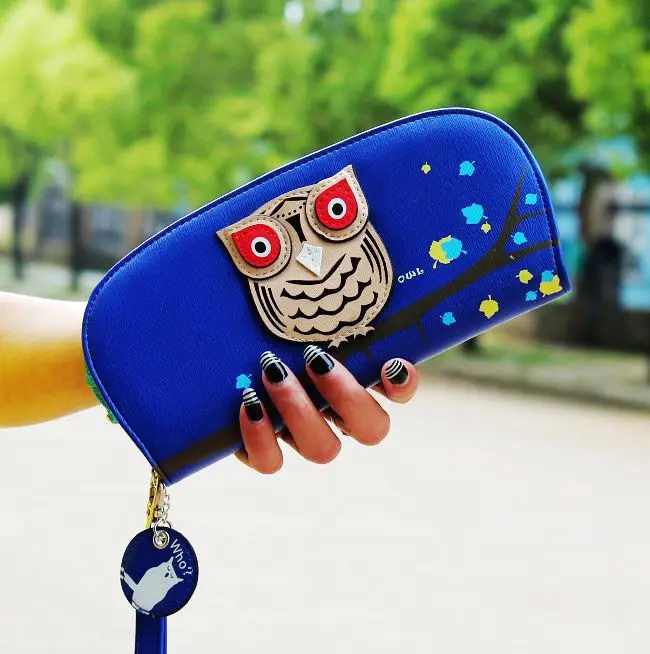 

New design of cute Owl wallet Stereoscopic Printing Rounded Zipper Long Women Clutch Wallet Ladies' Short Change Purse Card bags