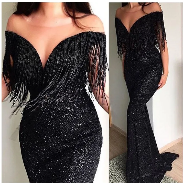 2019 Hot New design women's fashion tassel black dress girls dinner soft nice V neck strapless slim lady dress size M L XL #A266
2019 Hot New design women's fashion tassel black dress girls dinner soft nice V neck strapless slim lady dress size M L XL #A266