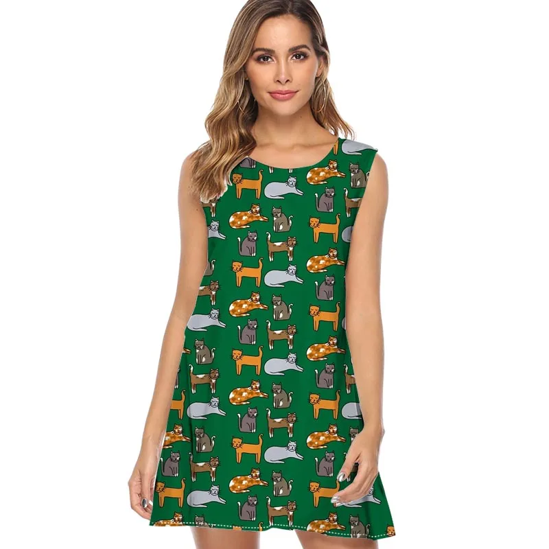 Women Chiffon Dress Fashion Cats Print Sleeveless Summer Dress Ladies Brief Casual Mini Dress vestido verano
Women Chiffon Dress Fashion Cats Print Sleeveless Summer Dress Ladies Brief Casual Mini Dress vestido verano