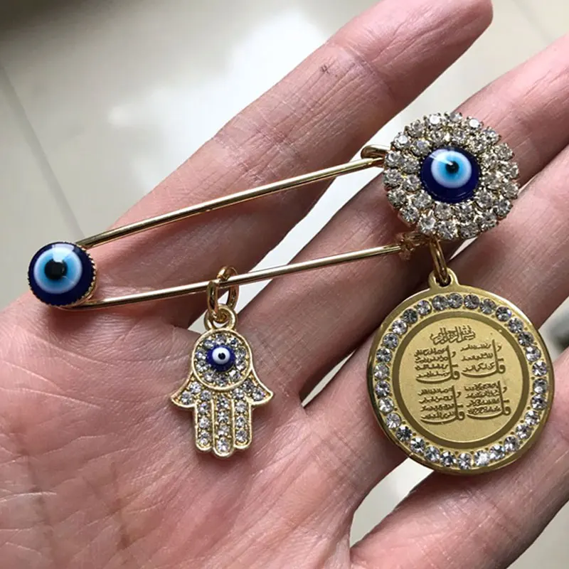 hamsa hand of fatima four Qul suras Turkish evil eye Baby Pin Stainless steel brooch islam muslim jewelry
hamsa hand of fatima four Qul suras Turkish evil eye Baby Pin Stainless steel brooch islam muslim jewelry
