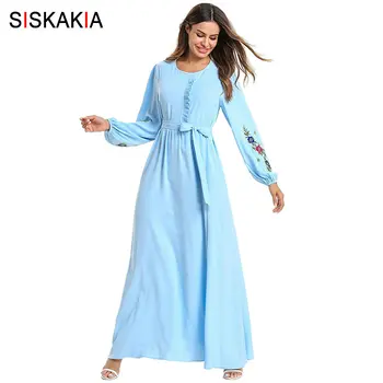Siskakia Office ladies Maxi Long Dress Light Blue Floral Embroidery Casual Muslim Dresses lace Slim Sash Ramadan Clothes 2019
Siskakia Office ladies Maxi Long Dress Light Blue Floral Embroidery Casual Muslim Dresses lace Slim Sash Ramadan Clothes 2019