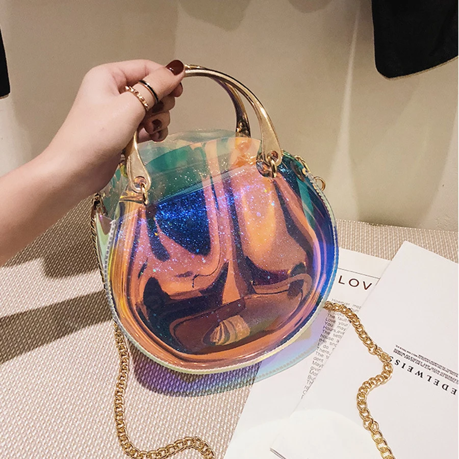 Fashion Sequin Top Double Handle Women's Handbags Transparent Pvc Chain Shoulder Bag Clear Jelly Ladies Clutch Messenger Bag
Fashion Sequin Top Double Handle Women's Handbags Transparent Pvc Chain Shoulder Bag Clear Jelly Ladies Clutch Messenger Bag