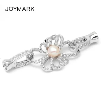 925 Sterling Silver Pearl Jewelry Findings Zircon Pave Flower Connector With Lobster Clasps End Caps SC-CZ115
925 Sterling Silver Pearl Jewelry Findings Zircon Pave Flower Connector With Lobster Clasps End Caps SC-CZ115