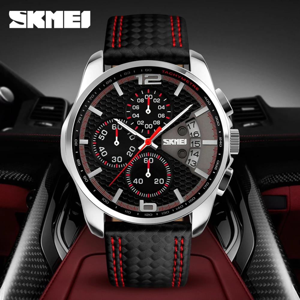 SKMEI Men Chronograph Watch Men's Quartz Watch Man Sports Watches Genuine Leather Strap Waterproof Clock Date Male Wrist Watch
SKMEI Men Chronograph Watch Men's Quartz Watch Man Sports Watches Genuine Leather Strap Waterproof Clock Date Male Wrist Watch