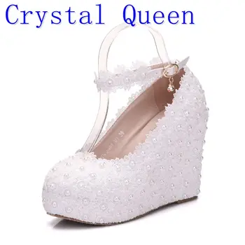 Crystal Queen White Wedges Wedding Pumps Sweet White Flower Lace Pearl Platform Pump Shoes Bride Dress High Heels
Crystal Queen White Wedges Wedding Pumps Sweet White Flower Lace Pearl Platform Pump Shoes Bride Dress High Heels