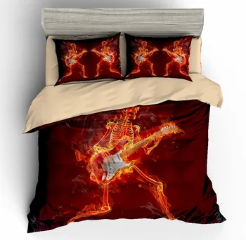 Skeleton Duvet Cover Set,Rock Skull Skeleton & Burning Flame Design,2/3pcs Music Decoration Guitar Bedding Set with Pillowcase
Skeleton Duvet Cover Set,Rock Skull Skeleton & Burning Flame Design,2/3pcs Music Decoration Guitar Bedding Set with Pillowcase