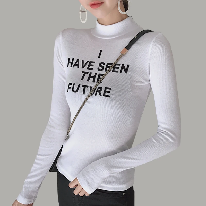 Turtleneck Cotton T-Shirt Femme Autumn Winter Fashion Letter Print Warm Tee Shirt Women Long Sleeve Elasticity Pullover Womens
Turtleneck Cotton T-Shirt Femme Autumn Winter Fashion Letter Print Warm Tee Shirt Women Long Sleeve Elasticity Pullover Womens