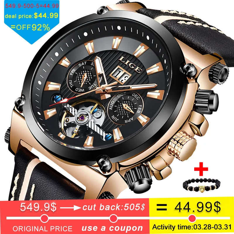 LIGE Men Watches Deluxe Large Dial Automatic Mechanical Watch Men Casual Leather Waterproof Sport Watch 2019 Relogio Masculino
LIGE Men Watches Deluxe Large Dial Automatic Mechanical Watch Men Casual Leather Waterproof Sport Watch 2019 Relogio Masculino