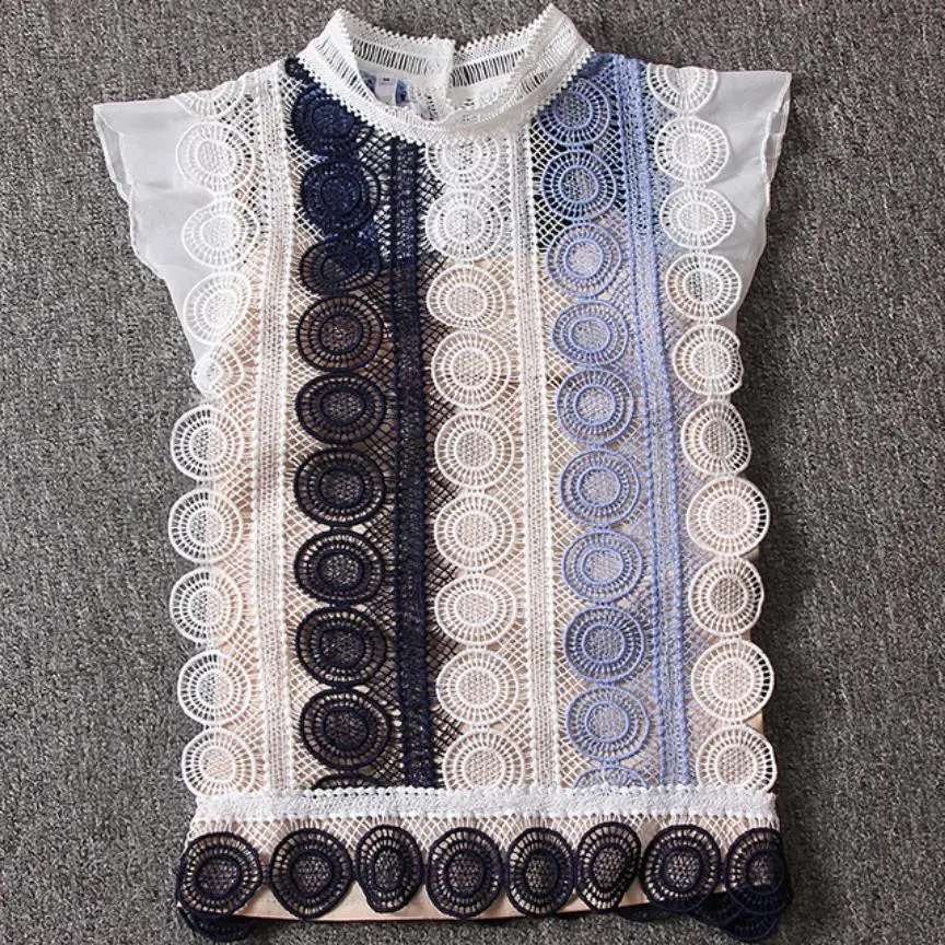 2019 summer new fashion lace blouse+camis women stand collar sleeveless hollow out top shirt
2019 summer new fashion lace blouse+camis women stand collar sleeveless hollow out top shirt