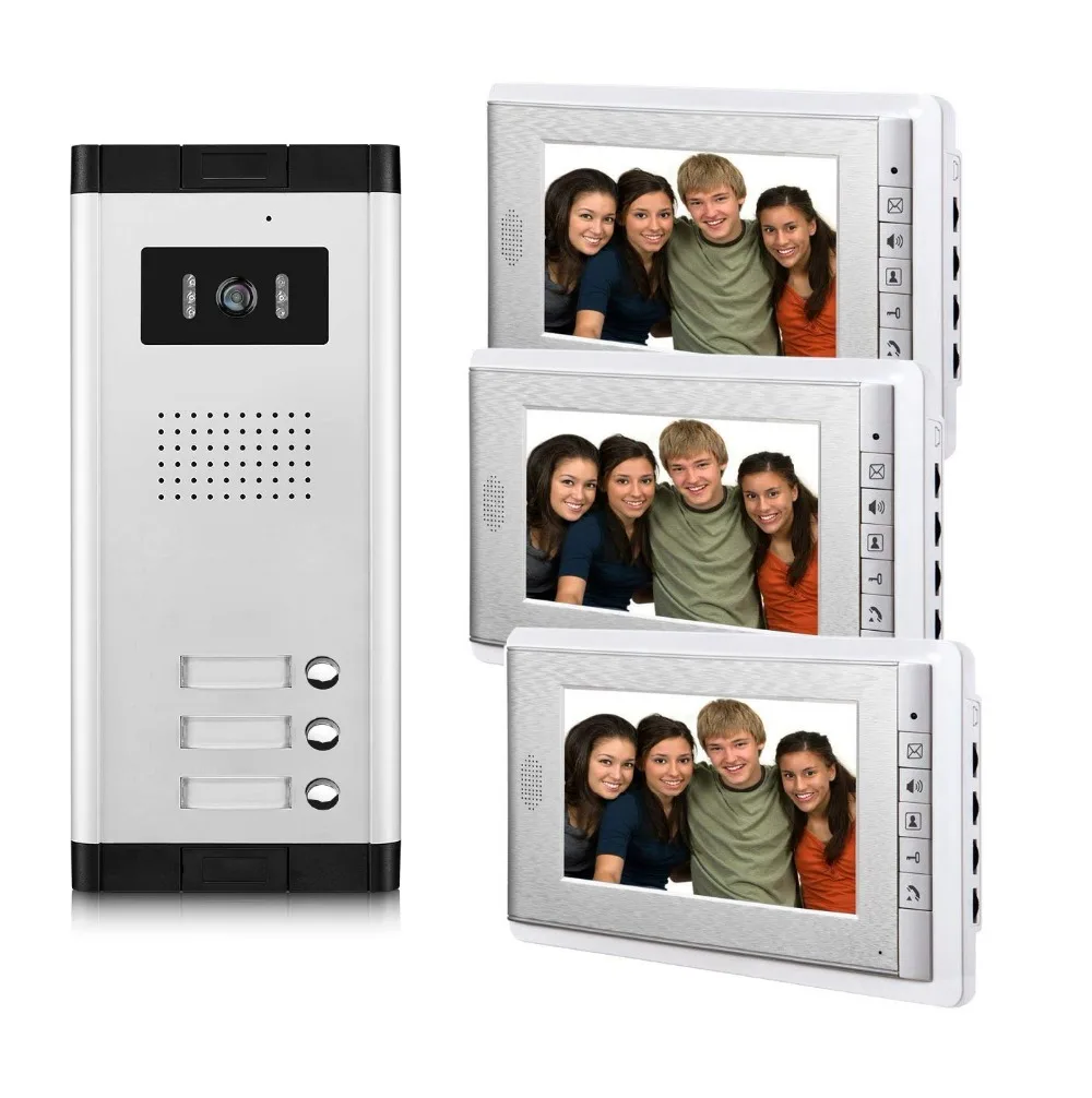 

2/3/4 Unit apartments video intercom system 7 Inch video door phone Kit Video Doorbell for for 2-4 Household Apartment
