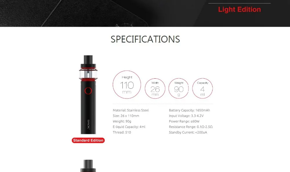 Original Smok Vape Pen 22 Light Edition 1650mAh Battery 4ml Atomizer Vape Pen electronic cigarette vs Vape pen 22/Stick prince