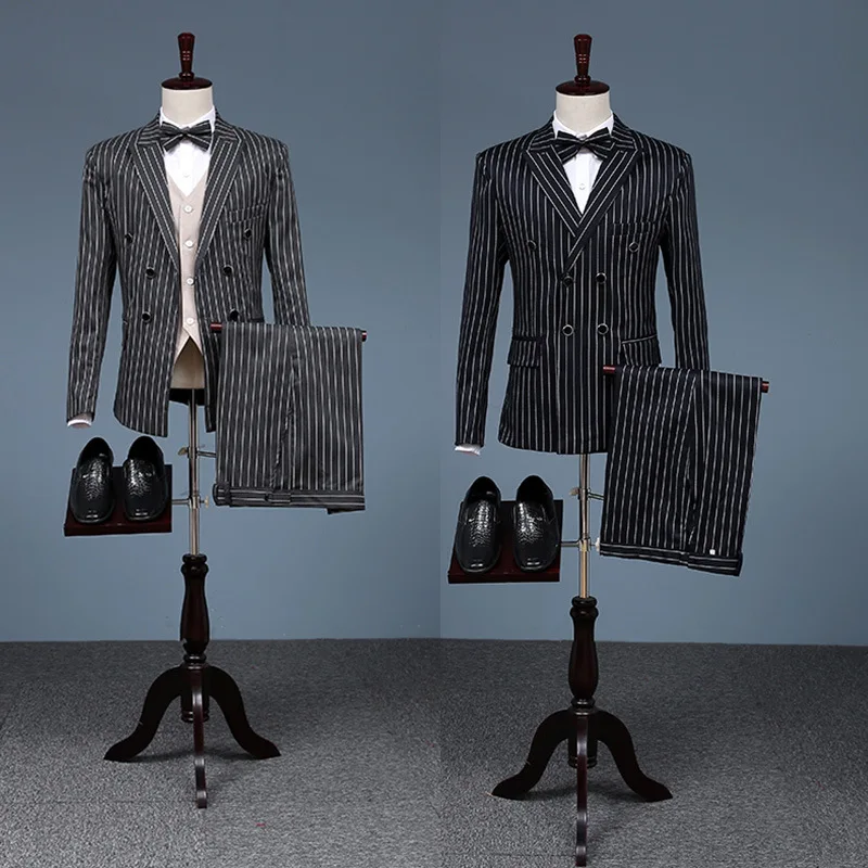 2018 England Style Black and Grey Long stripes Pattern Jacket Pants Suit Retro Slim Wedding Groomsman Costumes S-3XL
2018 England Style Black and Grey Long stripes Pattern Jacket Pants Suit Retro Slim Wedding Groomsman Costumes S-3XL