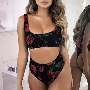 Women Two-Piece Bikini Solid High Waist Swimwear Rose print Push-Up Pad Swimsuit Z0413
Women Two-Piece Bikini Solid High Waist Swimwear Rose print Push-Up Pad Swimsuit Z0413