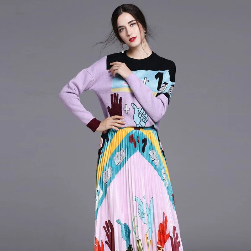 High quality New style Autumn Set Suit Women's Purple Wool Blended knitting Sweaters + Pleated Long Half Skirt Runway Twinset
High quality New style Autumn Set Suit Women's Purple Wool Blended knitting Sweaters + Pleated Long Half Skirt Runway Twinset