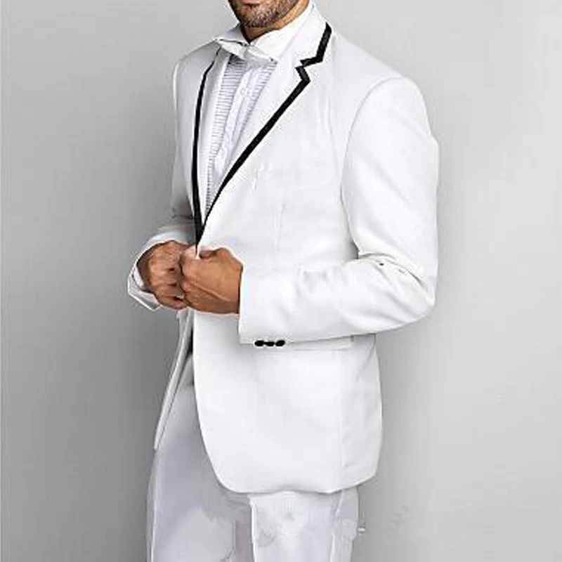 White Wedding Groom Tuxedos for Men Two Piece Black Notched Lapel Formal Men Suits Set New Jacket with Pants
White Wedding Groom Tuxedos for Men Two Piece Black Notched Lapel Formal Men Suits Set New Jacket with Pants