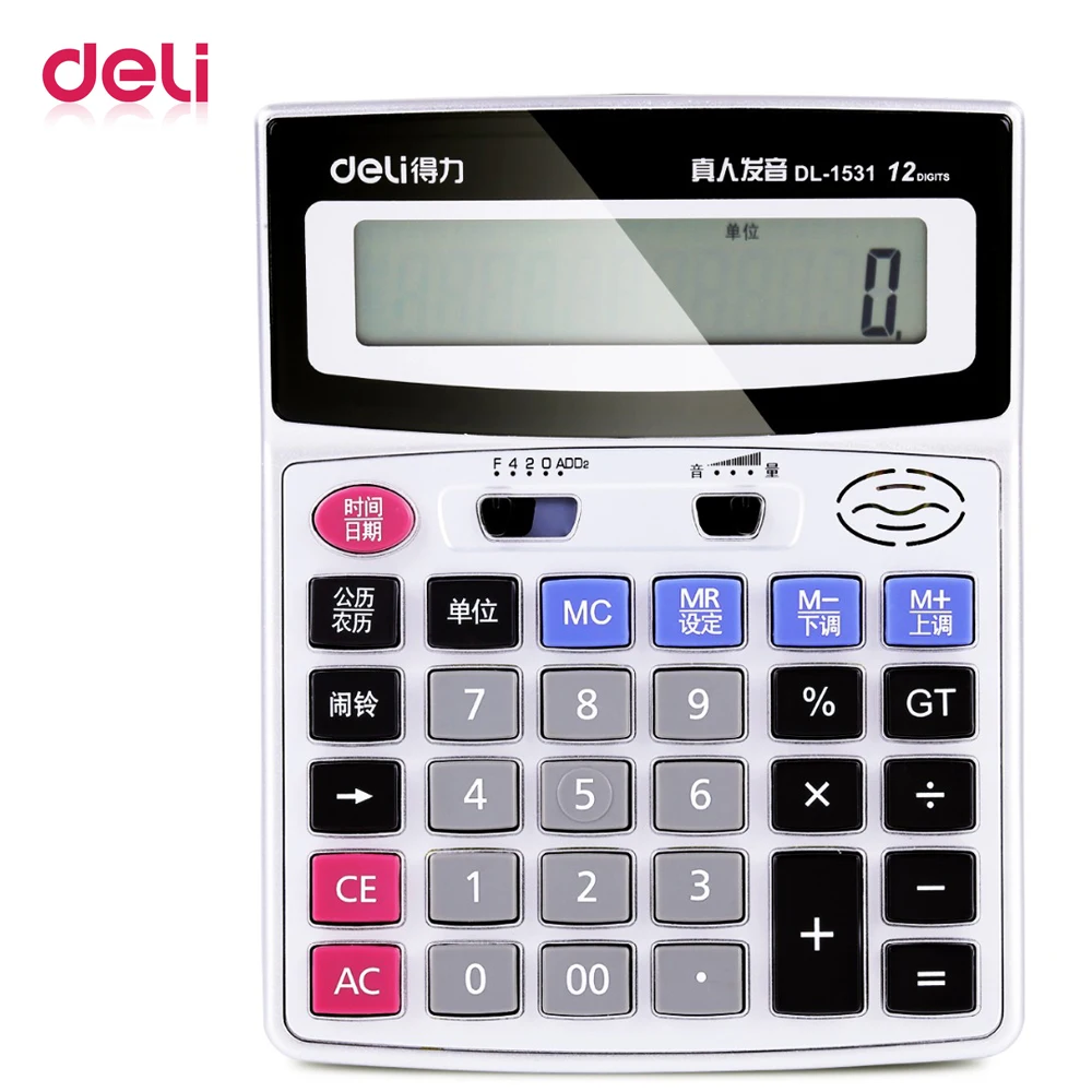 

Deli 1pcs Office Commercial Calculator 12 Digits Screen Pronunciation Effective Voice Calculator Large Screen Live 1531