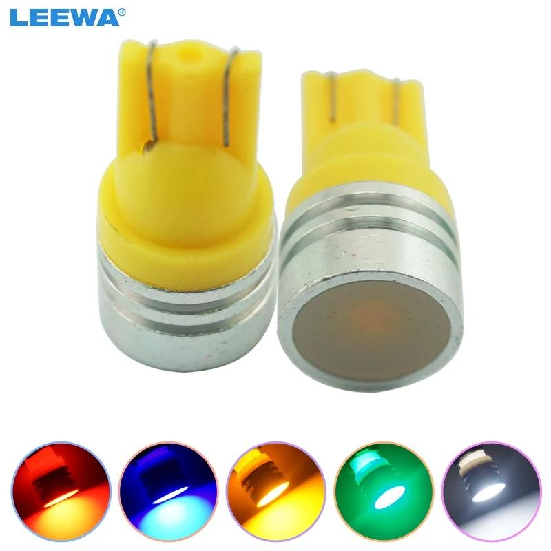 

LEEWA 50pcs Car DC12V T10 194/168 W5W 1W Wedge LED Light Lamps With Ceramic Flat Lens 5-Color White,red,blue,green,yellow #4639