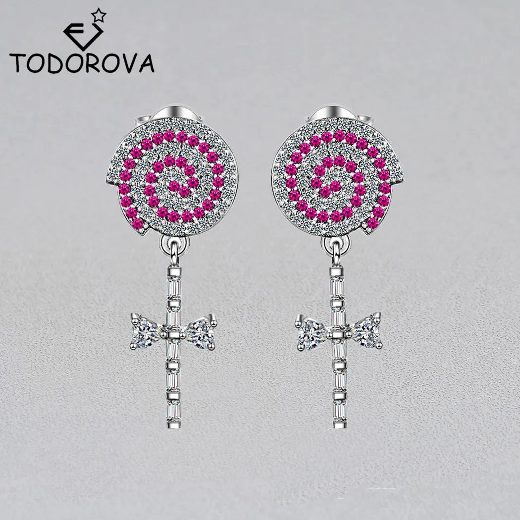 Todorova Korean Fashion Fun Swirl Lollipop Earrings Personality Cubic Zircon Crystal Stone Cross Candy Trendy Style Jewelry
Todorova Korean Fashion Fun Swirl Lollipop Earrings Personality Cubic Zircon Crystal Stone Cross Candy Trendy Style Jewelry