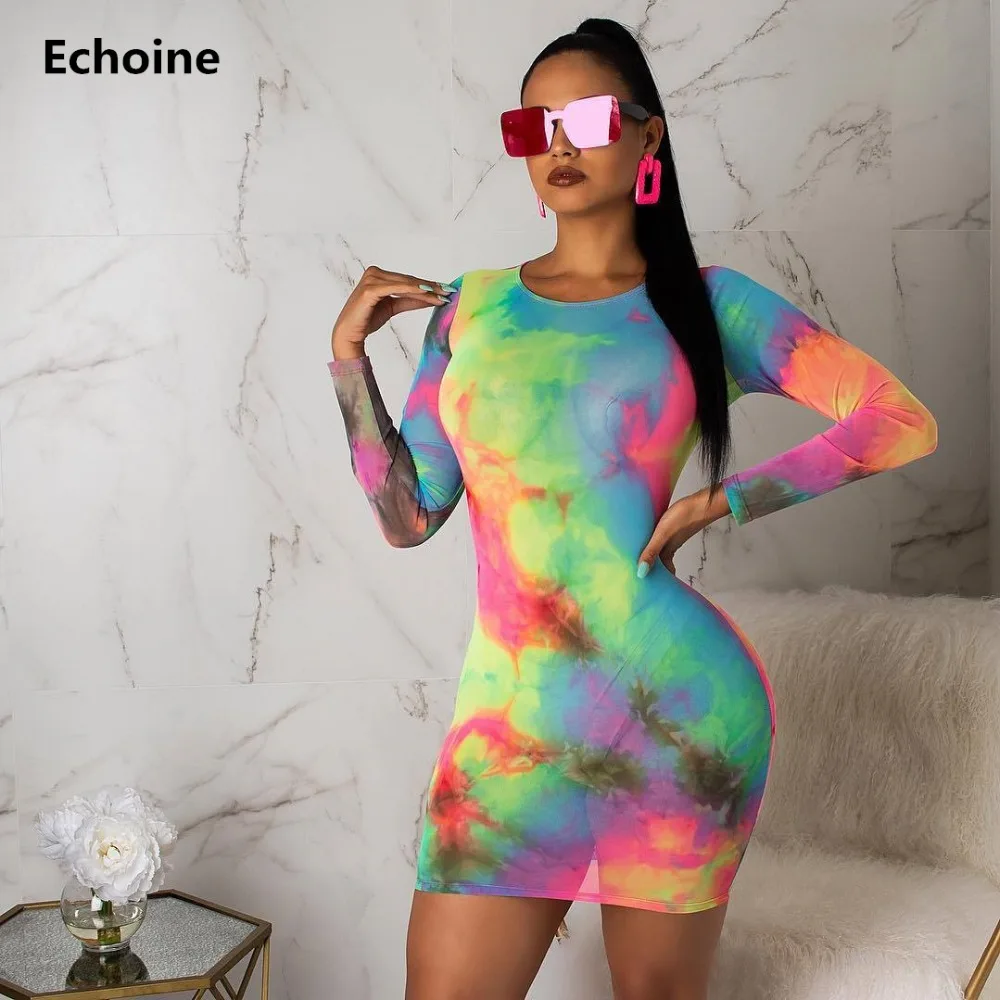 Women Tie Dye Print Mini Dress Colorful Sheath Long Sleeve Dress Sexy Bodycon Fishnet Dresses Club Outfit Elegant Party Vestidos
Women Tie Dye Print Mini Dress Colorful Sheath Long Sleeve Dress Sexy Bodycon Fishnet Dresses Club Outfit Elegant Party Vestidos