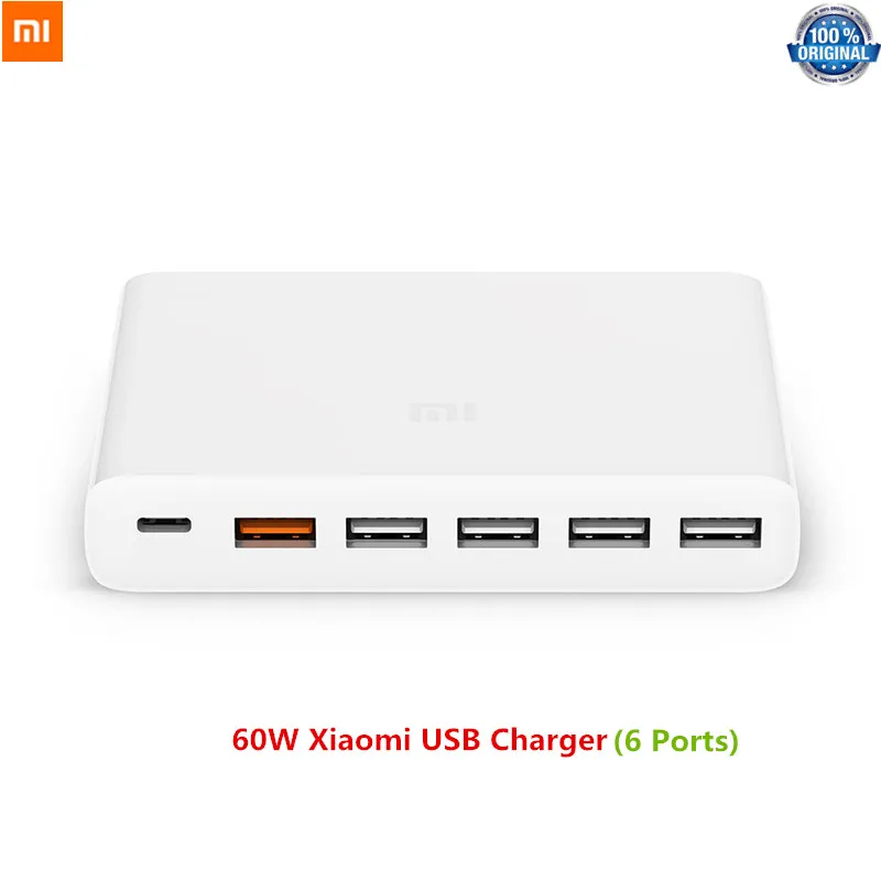 Original Xiaomi 60W Charger USB-C Output Type-C 6 USB Ports QC 3.0 Quick Charge 18W x2 + 24W(5V=2.4A MAX) For Smart Phone Tablet
Original Xiaomi 60W Charger USB-C Output Type-C 6 USB Ports QC 3.0 Quick Charge 18W x2 + 24W(5V=2.4A MAX) For Smart Phone Tablet