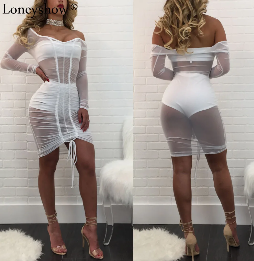 Loneyshow Sexy Women Lace Up Mesh Dress White Pink Long Sleeve Ruched Sheer Transparent Dresses Bodycon Party Dresses Vestidos
Loneyshow Sexy Women Lace Up Mesh Dress White Pink Long Sleeve Ruched Sheer Transparent Dresses Bodycon Party Dresses Vestidos