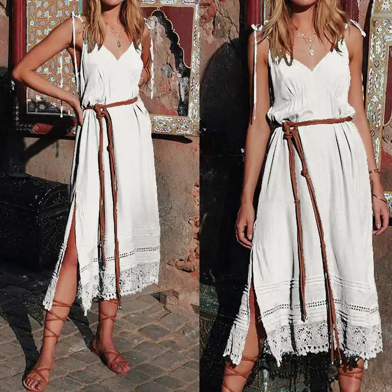 Sexy V Neck Mid-calf Dress Celmia Women Spaghetti Strap Sleeveless Split Dress 2019 Summer Lady Lace Stitching Vestido Plus Size
Sexy V Neck Mid-calf Dress Celmia Women Spaghetti Strap Sleeveless Split Dress 2019 Summer Lady Lace Stitching Vestido Plus Size