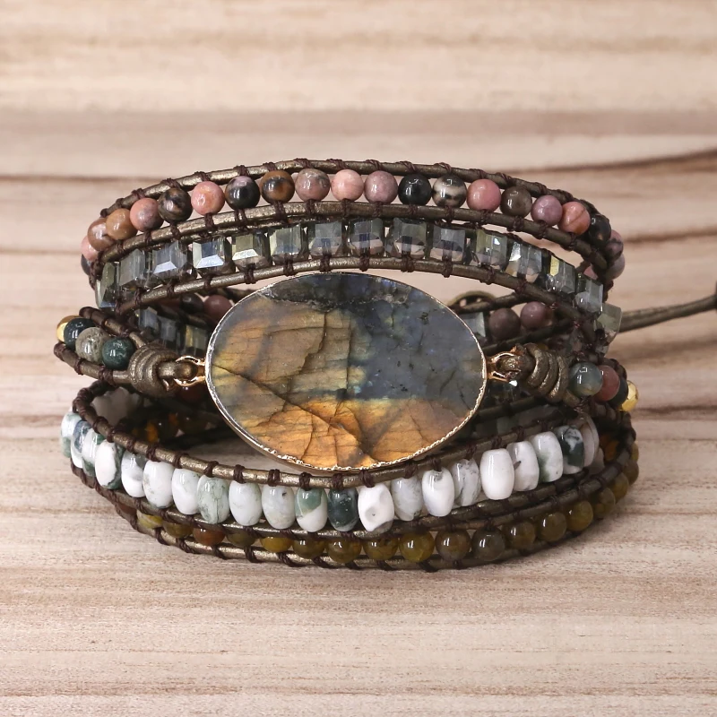 Labradorite stone vintage Leather Bracelet Mix Stones beads Women 5 Layers Wrap Bracelet Boho handmade Bracelet Jewelry gift
Labradorite stone vintage Leather Bracelet Mix Stones beads Women 5 Layers Wrap Bracelet Boho handmade Bracelet Jewelry gift