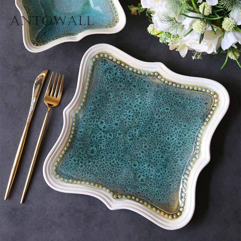 ANTOWALL Ceramic Dinner Plate Set Creative Western Dish Irregular Steak Western Flat Plate Metal Glaze Square Plate
ANTOWALL Ceramic Dinner Plate Set Creative Western Dish Irregular Steak Western Flat Plate Metal Glaze Square Plate