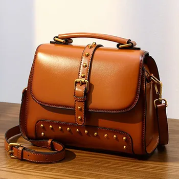 Real Cow Leather Women HandBags Shoulder Messenger Bags Rivet Casual Fashion Totes Top Handle Crossbody Leather Female Bag
Real Cow Leather Women HandBags Shoulder Messenger Bags Rivet Casual Fashion Totes Top Handle Crossbody Leather Female Bag