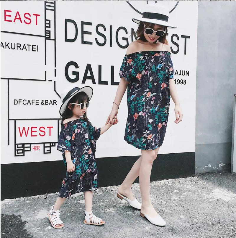 Mommy and Me Clothes Summer 2019 Mew Mother Daughter Dresses Floral Print Dress Off Shoulder Holiday Family Look | Мать и ребенок