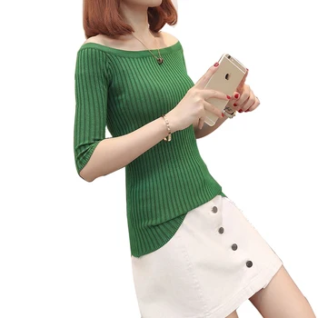 Korean Style Spring Autumn Women Knitted Sweaters and Pullovers Slash Neck Half Sleeve Solid Slim Knitwear Poleras Mujer
Korean Style Spring Autumn Women Knitted Sweaters and Pullovers Slash Neck Half Sleeve Solid Slim Knitwear Poleras Mujer