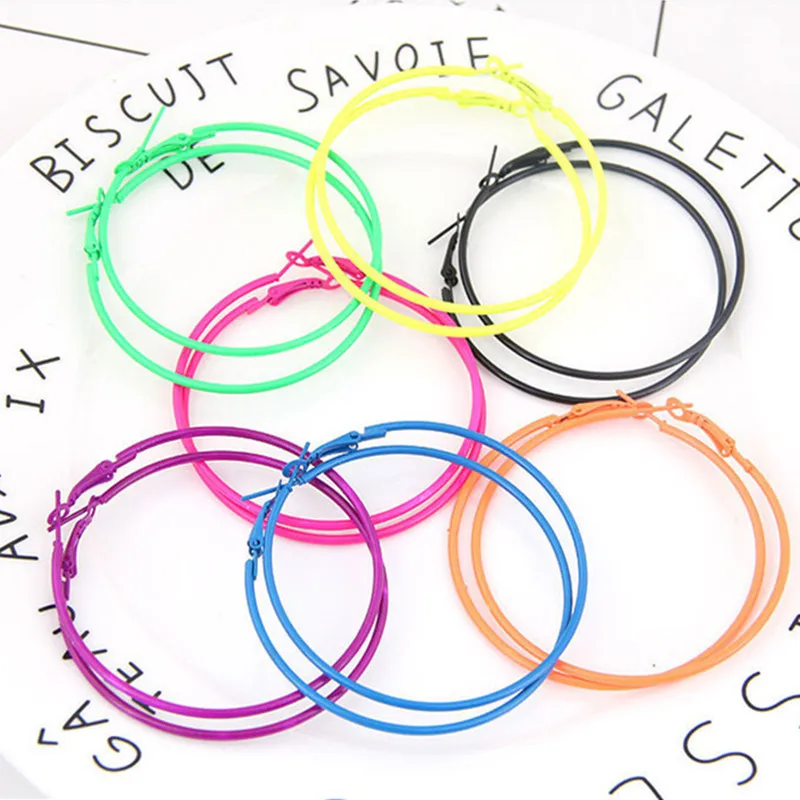 

Kymyad Bohemia Big Hoop Earrings For Women 6cm Fluorescent Color Earings Fashion Jewelry Statement Earrings Fashion Jewelry