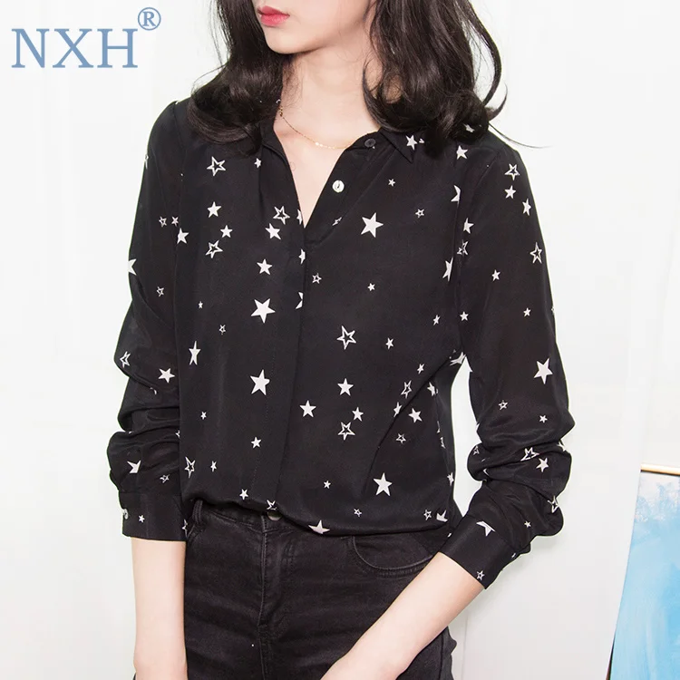 2019 New spring real silk Good quality womens tops lace blouse star shirts women long sleeve shirts chiffon blouse brand
2019 New spring real silk Good quality womens tops lace blouse star shirts women long sleeve shirts chiffon blouse brand