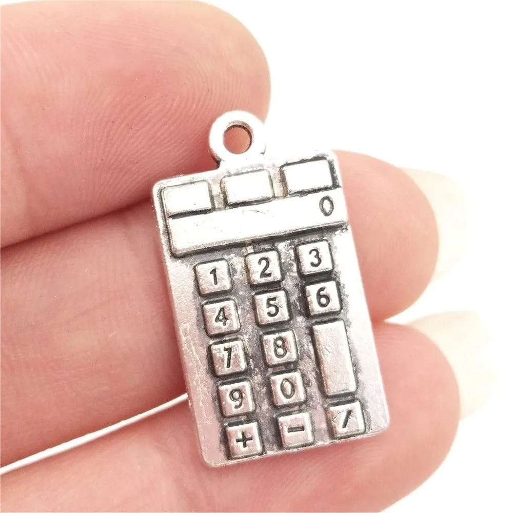 Image BULK 30 Zinc Alloy Calculator Charms School Theme Teacher Gift Idea Antique Silver Plated DIY Findings Jewelry Making 13*23mm