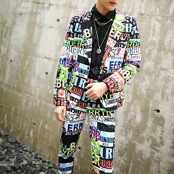 2019 new tide men's personality printing color letters hip hop style suit suit Korean version of the suit nightclub singer suit
2019 new tide men's personality printing color letters hip hop style suit suit Korean version of the suit nightclub singer suit