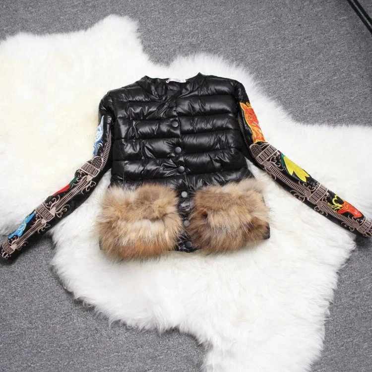 Winter Warm coat thick cotton jacket 2016 women Embroidery real fur short Coat outwear parkas
Winter Warm coat thick cotton jacket 2016 women Embroidery real fur short Coat outwear parkas