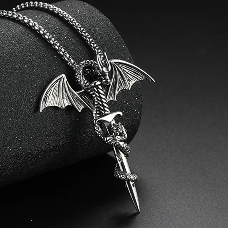 Men's Pendant Necklace Vintage Metal Dragon Wing Cross Sword Punk Rock Gothic Necklaces Unique Design
Men's Pendant Necklace Vintage Metal Dragon Wing Cross Sword Punk Rock Gothic Necklaces Unique Design