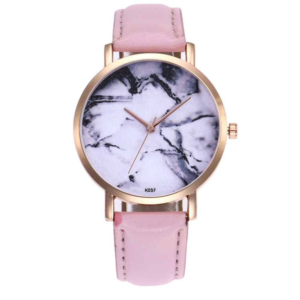 

zhoulianfa Woman Fashion and Simple Leather Band Analog Marble dial Quartz Round Wrist Watch Watches reloj mujer Lady Clock