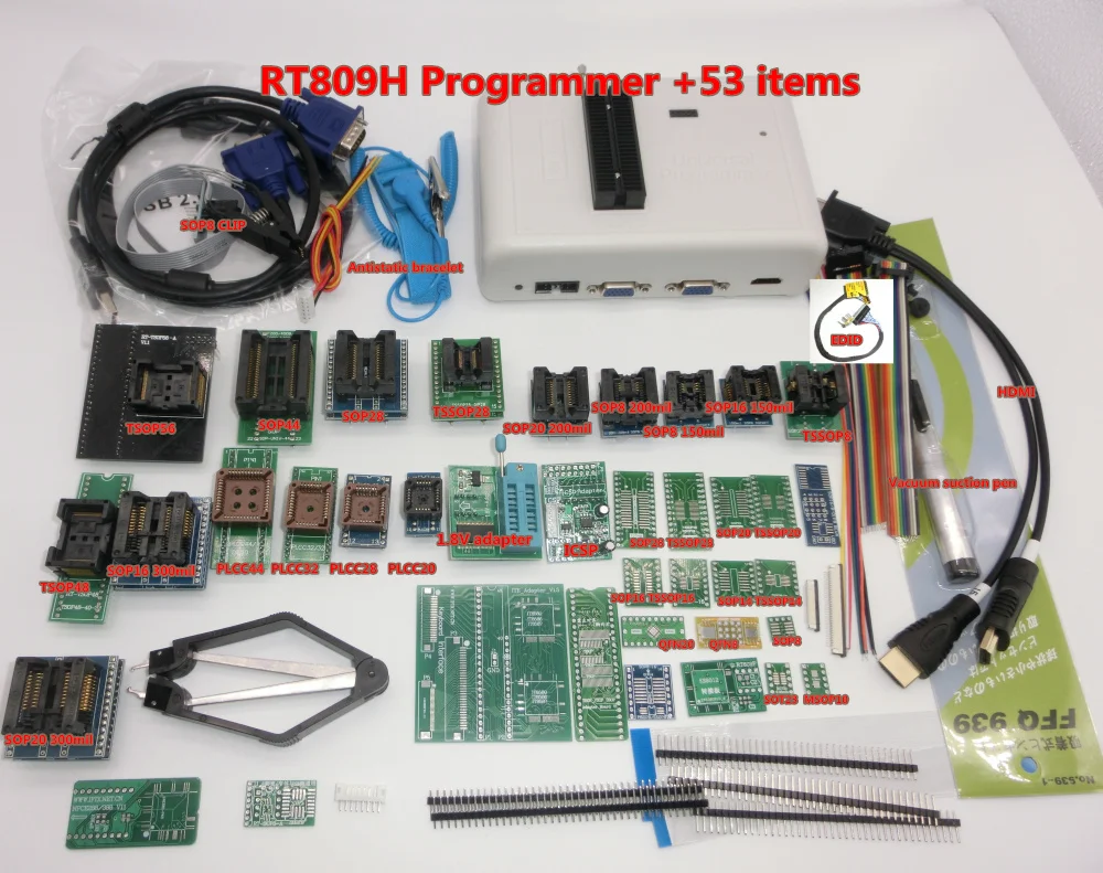 100% Оригинальный RT809H EMMC программирование Nand FLASH + 53 элемента TSOP56 TSOP48 SOP8 TSOP28 кабель
