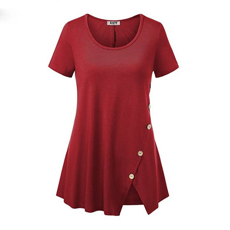 Hot Summer Women's Clothing Irregular Short-Sleeved T-Shirt Casual Button Bottoming Top Tees Clothing For Female
Hot Summer Women's Clothing Irregular Short-Sleeved T-Shirt Casual Button Bottoming Top Tees Clothing For Female