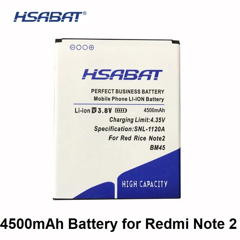 HSABAT 100% 4500mAh Original Battery BM45 For Xiaomi RedMi Note 2 Bateria Hongmi Red Rice Note2 Replacement Mobile Phone Battery
HSABAT 100% 4500mAh Original Battery BM45 For Xiaomi RedMi Note 2 Bateria Hongmi Red Rice Note2 Replacement Mobile Phone Battery
