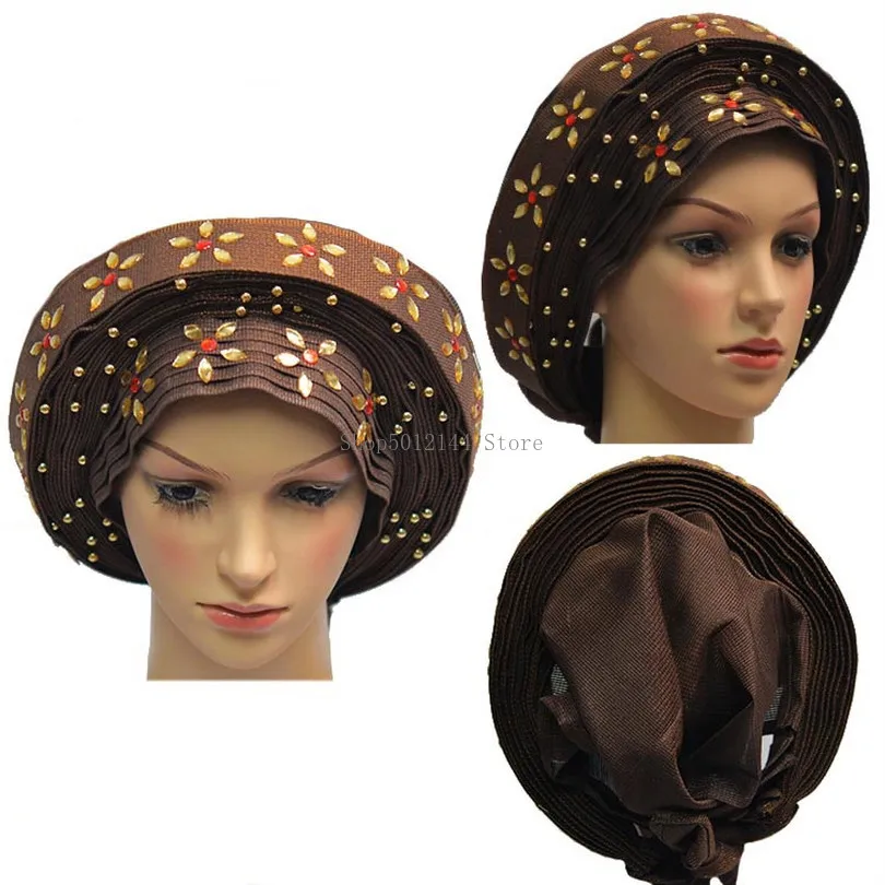 African Auto Gele Headtie Already Made Head Wrap Ladies Hat With Stones Flowers 1PC
African Auto Gele Headtie Already Made Head Wrap Ladies Hat With Stones Flowers 1PC