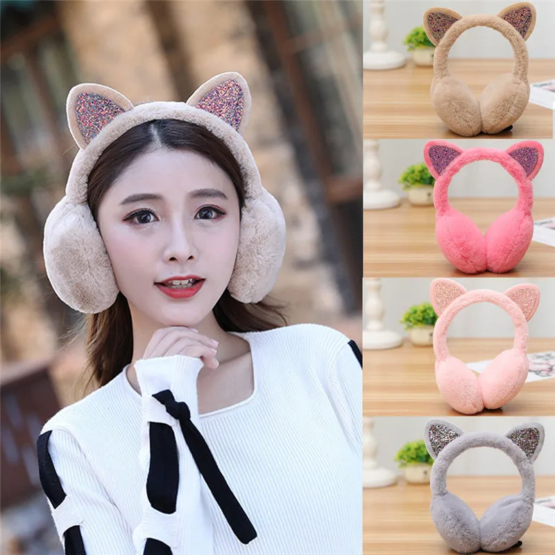 Cache oreilles femme 5 Couleur enfant mignon chat oreilles hiver ext/érieure oreillettes chaudes chat oreille mignon oreille chat oreille oreillettes brillantes paillettes soft oreillettes boucles de t